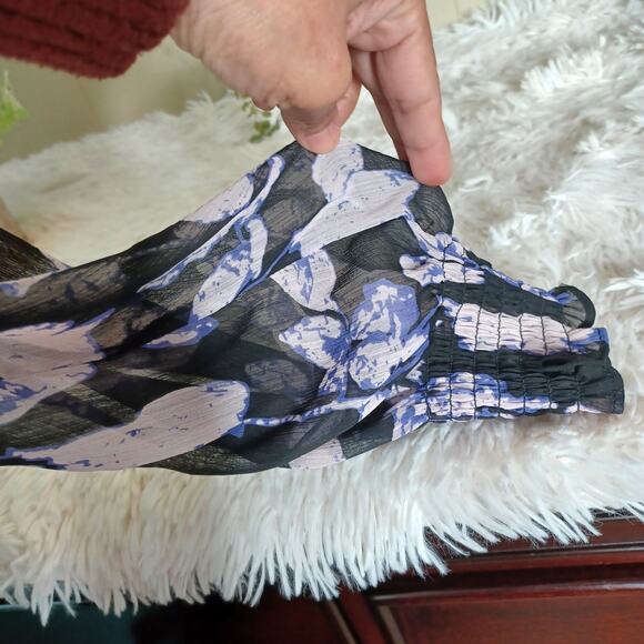 O.P.T Purple floral High Neck Smock Midi Flowy Dress Size S - Picture 4 of 9